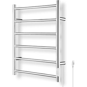 R FLORY 6 Bars Towel Warmer for Bathroom, Wall Mounted Electric Heated Towel Rack with Timer, Plug-in/Hardwired Stainless Steel Towel Heater, Chrom