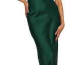 Realtix Elegant Satin Off The Shoulder Ruched Backless Maxi Dress for Women Strapless Tube Sleeveless Bridesmaid Dresses Small