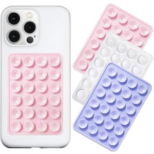 LvShuLiangPin Silicone Suction Phone Case Mount 3 Pack, Silicon Adhesive Suction Cup Phone Mount, Non Slip Sticky Phone Grip for Cellphone, Strong Grip Holder for Selfies and Videos (LTPK&LPE&WHT)