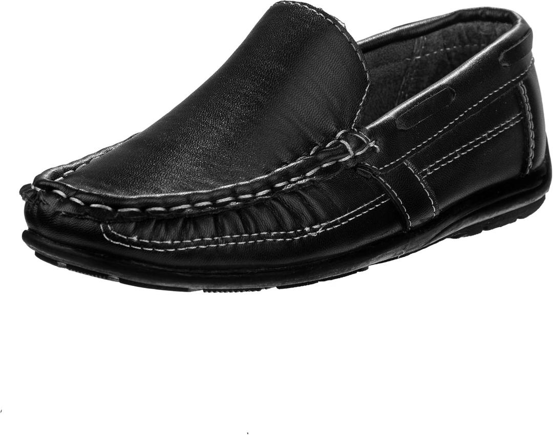 Josmo Boys Moccasin Driving Loafers - Casual Dress Penny Slip On Boat Shoes (Toddlers - Little Kids - Big Kids) (Black -2)