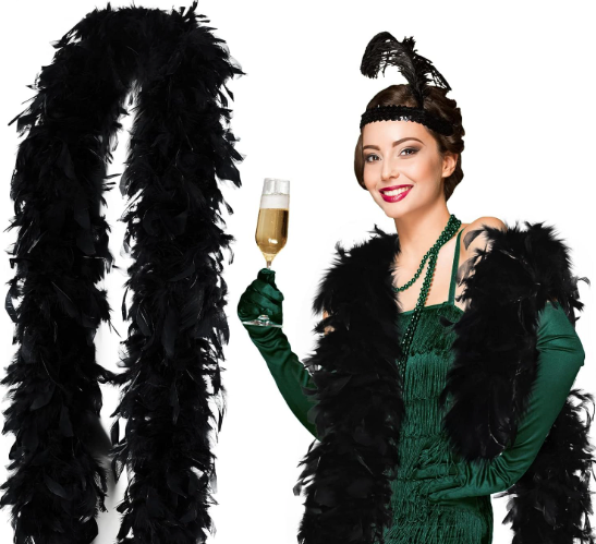 Tigeen 2 Yards 80g Halloween Chandelle Turkey Feather Boa for DIY Craft Wedding Dancing Movie Party 1920s Costume Decoration(Black)