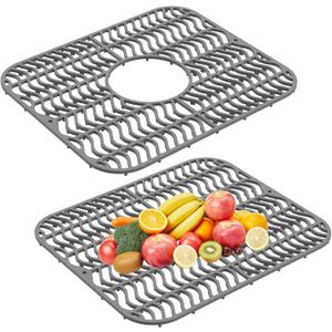 2Pack Kitchen Sink Protectors Silicone Sink Protectors Plastic 13" X 11" Dish Rack Protect From Stains Damage Scratches Dishwasher Safe For Kitchen (Grey 2PCS)