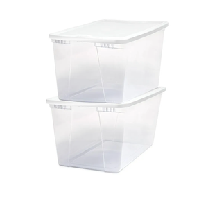 HOMZ 2-Pack Snaplock, Large Clear Plastic Storage Organizer Bins w/Lids, 56 Quart, White - Stackable Container Boxes for Bedroom, Bathroom, Garage, and Office Organization