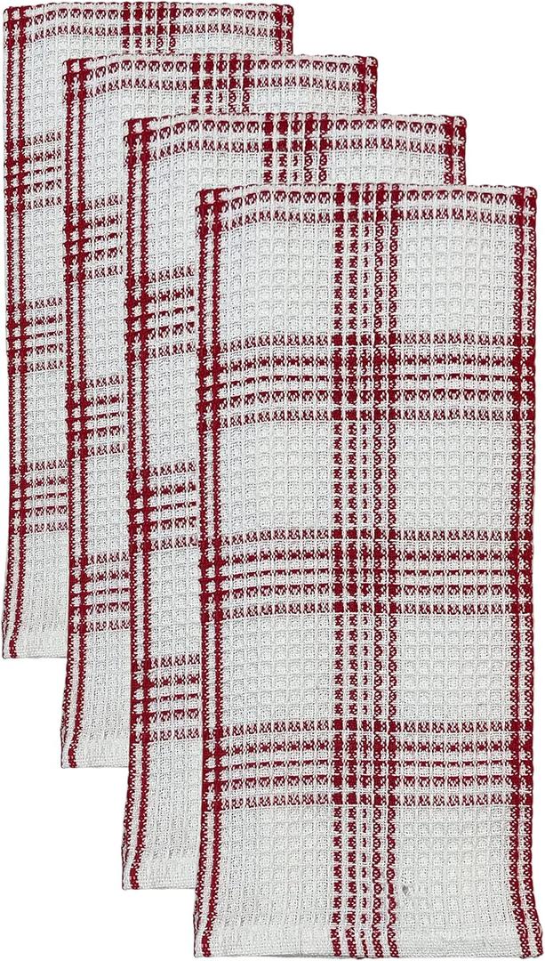 Set of 4, 100% Cotton Waffle Weave Kitchen Dish Towels with Hanging Loop Super Soft, Highly Absorbent Size: 15 x 25 inch - Red