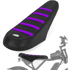 Ebike Seat Cover Upgraded for Ridstar Q20/Q20 pro EBikes Waterproof Non-Slip Seat Cover with Elastic Strap Seat Covers for Electric Dirt Bike (Black with Purple Ribs)