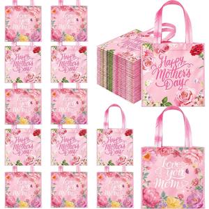 MtnBuzin Mother's Day Tote Gift Bags with Handles,20Pcs Bulk Floral Non Woven Treat Goodie Bags Reusable Love Mom Party Favors Gift Wrapping for Happy Mother's Day Birthday Party Supplies