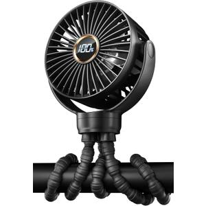 KIDEE Mini Stroller Fan, Portable Baby Fans Battery Operated, LED Display with 3 Speeds, Small Clip on Fan Desk Fan USB Rechargeable, Personal Handheld Fans for Outdoor Travel, Children Gift (Black)