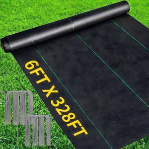 6FT X 328FT Garden Weed Barrier Landscape Fabric Heavy Duty Ultra Thick Premium Weeds Control Mat Ground Cover Weed Block Gardening Mat, 40 Ground Stakes Included