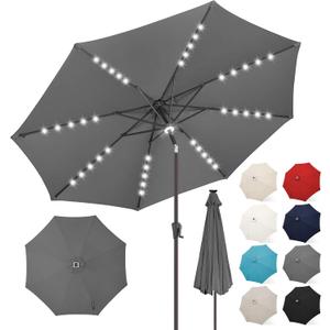 FLAME&SHADE Solar Patio Umbrella with a Centre Light, 11 FT Anthracite | 40 LED Lights, UV Protection, Waterproof, Porch Deck Outdoor Umbrella for Pool, Backyard, Garden, Provides Evening Lighting