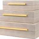 Ivory Shagreen Box Set Of 3 Faux Leather Decorative Boxes, Large Modern Nesting Storage Decorative Boxes with Lids for Home Decor Stacking jewelry Box Organizer