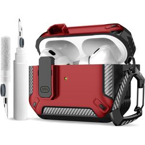 Meliya for AirPods Pro 2nd/1st Generation Case Cover with Cleaner Kit & Keychain, Automatic Pop-up Full Protection Hard Protective Case with Secure Lock for Apple AirPods Pro 2 (2023/2022/2019) (Black Red)