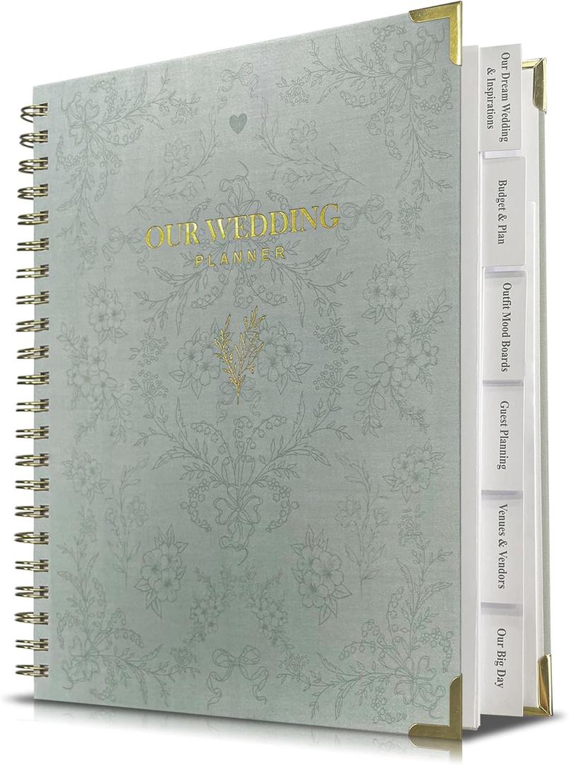 Bride Squad Wedding Planner Book and Organizer | Bridal Wedding Planner Book with Countdown Calendar & Checklists | A Thoughtful Engagement Gifts for Couples, Green Floral