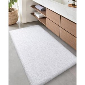 Color&Geometry White Bathroom Rugs, 24"x43" Non Slip Bath Runner Rug, Absorbent, Soft, Washable, Microfiber Bath Mat Bathroom Carpet