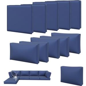 Aoxun 11pcs Patio Cushion Covers Replacement, Waterproof Outdoor Furniture Cushion Covers with Zipper and Non-Slip Bottom, Patio Sofa Couch 3 Sizes for Patio Sectional, Covers Only (Navy)