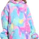 Wearable Blanket Hoodie for Kids 4-12YR Oversized Hooded Blanket Super Soft Comfortable Warm Flannel Colorful
