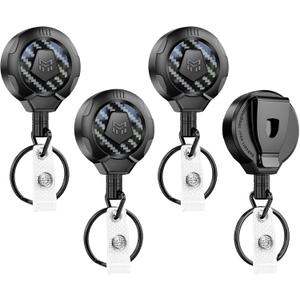MNGARISTA Upgraded Heavy Duty Retractable Keychain with Belt Clip, 10 OZ Retraction, 31.5" Stainless Steel Cord Key Chain, 3K Carbon Fiber ID Badge Reel Holder with Badge Strap and Key Ring, 4 Pack
