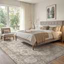 EIEIHOUSE Washable Area Rugs for Living Room - 7x9 Neutral Vintage Distressed Floral Farmhouse Boho Large Soft Floor Rug Indoor Non Slip Carpet for Living Room Bedroom Dining Room Office -Brown/Multi