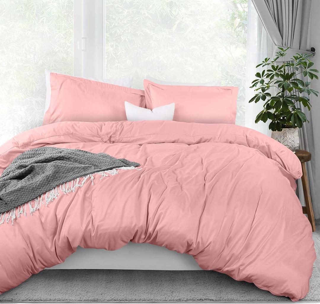 Utopia Bedding Duvet Cover Queen Size - 3 Piece with Zipper Closure - 1 Comforter Cover 90X90 Inches & 2 Pillow Shams 20X26 Inches (Pink) Comforter Not Included