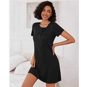 Nightgowns for Women Short Sleeve Sleepshirt Button Down Nightshirt Soft Pajamas Dres Casual Sleepwear 2XL