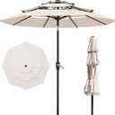 PatioKingdom 9ft 3-Tier Patio Market Umbrella with Crank/Tilt, Commercial Heavy Duty Wind Proof,Outdoor Table Umbrella with 8 Fiberglass Ribs,UPF50+ for Deck,Pool,Garden,Backyard (Creamy-white)