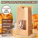 Ctosree 100 Pcs 1/2 lb Kraft Coffee Bags, Resealable Bakery Bags with Window Tin Tie Tab Lock Kraft Brown Paper Bag for Coffee Bean, Cookies, Treat, Snack, Treats