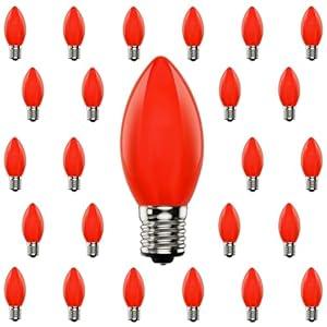 Bokoiuu C9 Christmas Replacement Bulbs, Vintage Red LED Bulb for C9 Christmas String Lights, 0.6W Night Light Bulb for E17 Base - 25 Pack