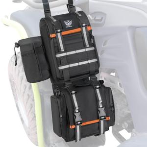 ATV Fender Bag Waterproof, Detachable ATV Rear Storage Bags with Drink Holder & Cooler Compatible with Sportsman Polaris Scrambler Grizzly Kingquad Cfmoto FourTrax, Black & Orange