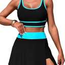 ZRTAK Women's High Waisted Bikini Sets Tummy Control Swim Skirt Two Piece Swim Suit Tummy Control Color Block Bathing Suit Size L