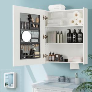 Bathroom Mirror Cabinet - Large Single Door 24x30 inchs Wall Cabinet Bathroom Vanity Mirror Cabinet with Facial Tissues Slot and Multifunctional Storage Area