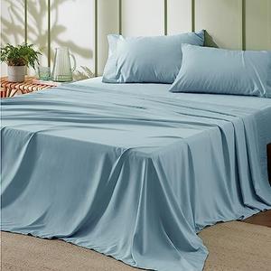 Bedsure Queen Sheet Set - 4 Pieces Soft Queen Size Sheets - Breathable & Cooling - Hotel Luxury - Easy Care Polyester Microfiber Bedding for Women, Men, Sky Blue