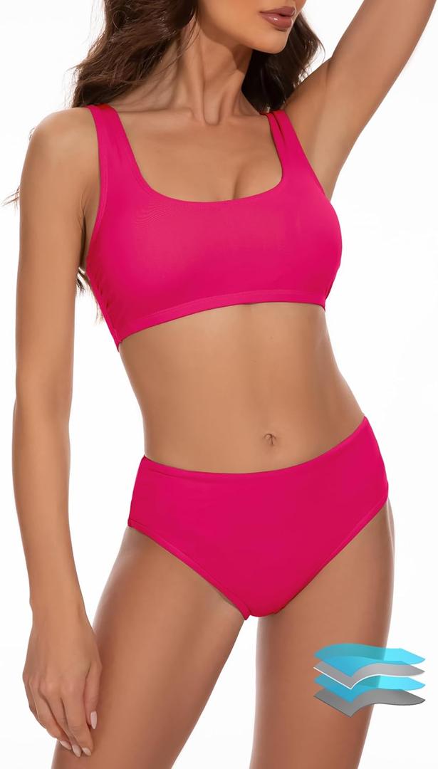 Beautikini Period Swimwear Two Piece Menstrual Leakproof Sporty Bikini Sets Bathing Suit Period Swimsuit for Teen Girls (X-Small, Raspberry Red)