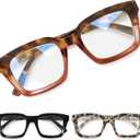 miyya Oprah Style Reading Glasses for Women, Cheaters Eyeglasses, Oversized Blue Light Readers, Fashion Eye Glasses (A1 3 Pack) +1.25