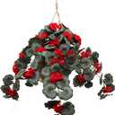 25" Hanging Geranium Basket  Red Artificial Flowers with Lush Greenery  UV Resistant Silk Floral Hanging Plant for Indoor & Outdoor Porch, Patio, Garden & Home Dcor