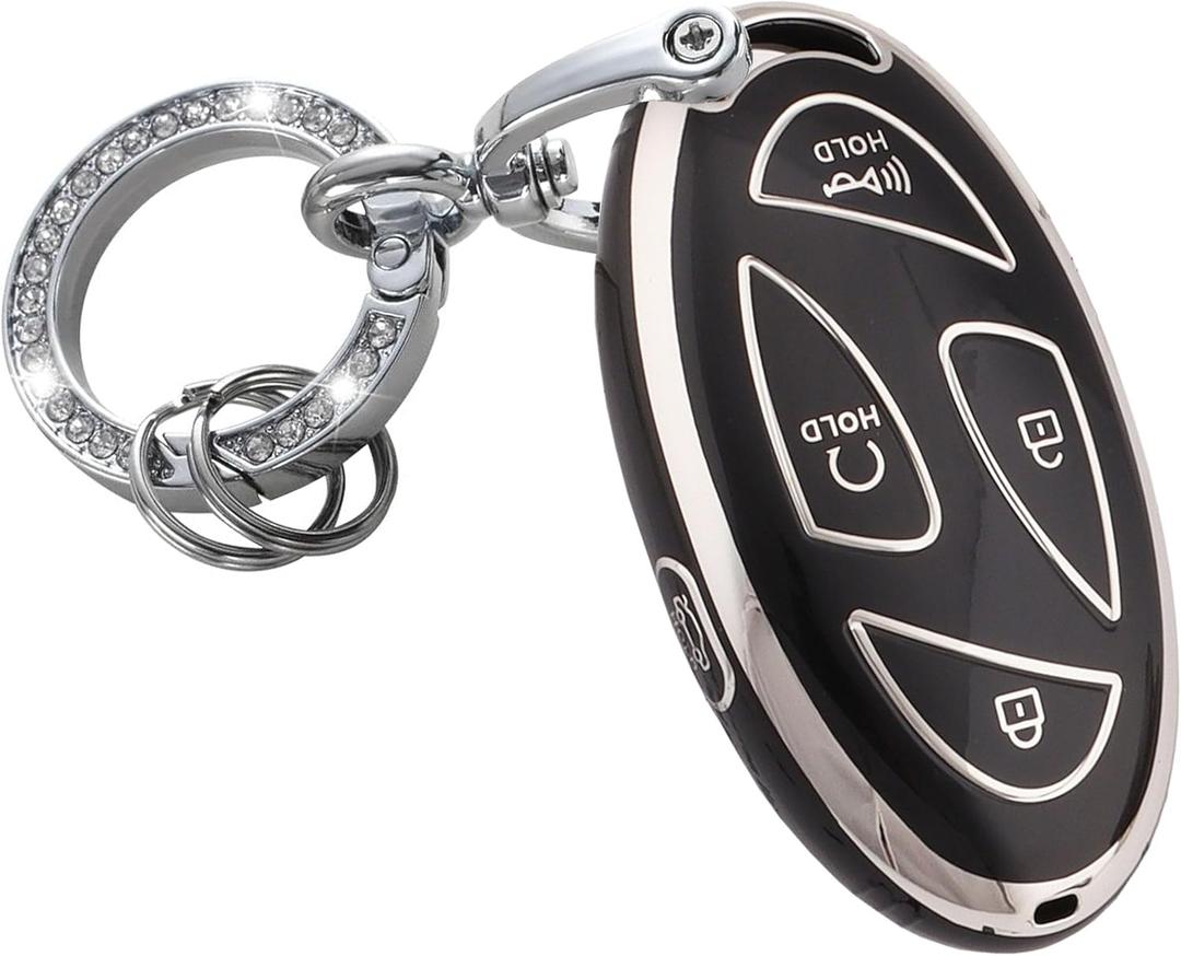 2 x for Hyundai Key Fob Cover Keyless Remote Smart Key Fob Shell with Keychain Fit for Hyundai Ioniq 6 Grandeur GN7 KONA (5 Buttons Black-Silver)