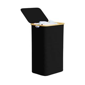 SpaceAid Laundry Hamper with Lid, 110L Large Tall Clothes Basket Bin with Bamboo Handles, Collapsible Laundry Hamper for Bedroom, Bathroom, Dorm, Laundry Room - Black