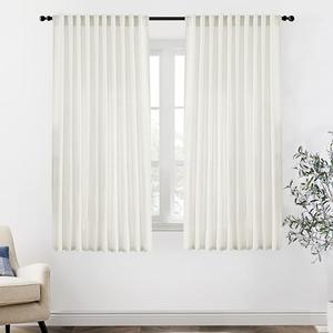 XTMYI 70 x 63 Inch Length Living Room Curtains,Linen Short Wide Bay Window Curtains for Bedroom,Set of 2 Panels,70x63 in Long,Cream Ivory