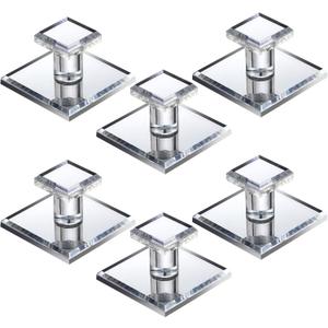 Tatuo 6 Pcs Stick on Knobs Acrylic Pull Handle Clear Beveled Mirror Knobs Small Square Stick on Handle Self Adhesive for Cabinet Wardrobe Windows Drawer Door(1.75'' X 1.75'')
