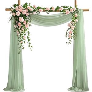 Wedding Arch Draping Fabric, 6.7 Yards Sage Green Sheer Curtains Wedding Decorations for Ceremony, Sage Green Chiffon Draping Fabric 29" x 20ft Backdrop