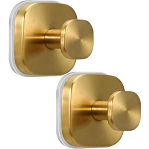 Suction Cup Hooks for Shower - Reusable No-Drill Mounting - Hooks for Towels, Robes & Loofah on Metal, Glass, Mirrors, Tile & Smooth Non-Porous Surfaces (2, Brushed Gold)