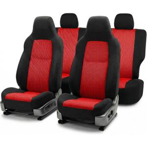 FH Group Automotive Full Car Seat Covers for SUV, Trucks, Sedan and More - Universal Fit Front High Back & Rear Solid Bench Design Interior Accessories - 3D Air Mesh Fabric Center Panel - Red