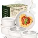 15-Piece White Granite Nonstick Cookware Set  Detachable Handles & Tempered Glass Lids  Stackable & Cool-Touch - Induction & Oven Safe to 480F - Scratch-Resistant, PFOA & PFOS-Free