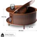 Round Coffee Table, 31.5" Fluted Center Table with Storage, Lift-Top Coffee Table with Adjustable Footpads, Sliding Door, Mid-Century Modern Center Table for Living Room, Small Space, (Walnut)