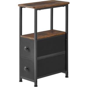 DALEMHOME End Table, Narrow Side Table with 2 Fabric Drawers, Slim Nightstand, Small Bedside Table with Storage, Living Room, Bedroom, Rustic Brown HKET1200BR