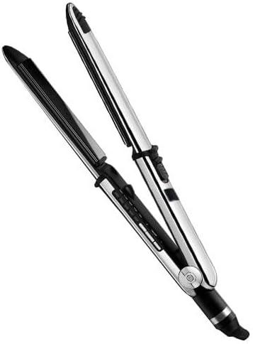 The Prestige Best Hair Straightener 2 in 1 Dual-Use Black & Chrome Professional Titanium Steam Flat Iron and Hair Curler with OEM Titanium Plates for Optional Styling and Performance