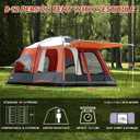 810-12 Person Camping Tent, 2 Room Family Tent with Zippered Divider, Porch, Rainfly, Extra Large Waterproof Cabin Tent with 3 Mesh Doors & Windows, Easy Setup 7.1 ft Tall Tent for Outdoor Camping