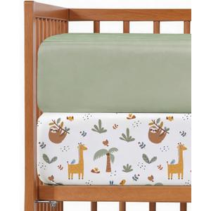 2-Pack Mini Crib Sheets Fitted - Pack N Play Sheets for Pack and Play Mattress - Stretchy Soft Microfiber Playard Bedding - Mini Toddler Bed Cover Boys & Girls - Easy-Fit, Oeko-Tex, 38 x 24in - Safari