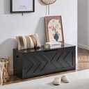 47.2” Storage Bench,Extra Large Wooden Storage Chest with 2 Safety Hinges,entryway Bench,Blanket Storage,Shoe Storage Bench for Entryway,Bedroom,Living Room,Easy Assembly-Black, 47.2" L × 15.7" W × 19.1" H