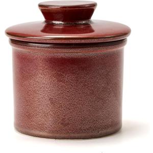 XELA Ceramic Butter Crock, French Butter Dish for Counter, Butter Keeper With Water Line for Fresh Spreadable Butter- Reddish Brown