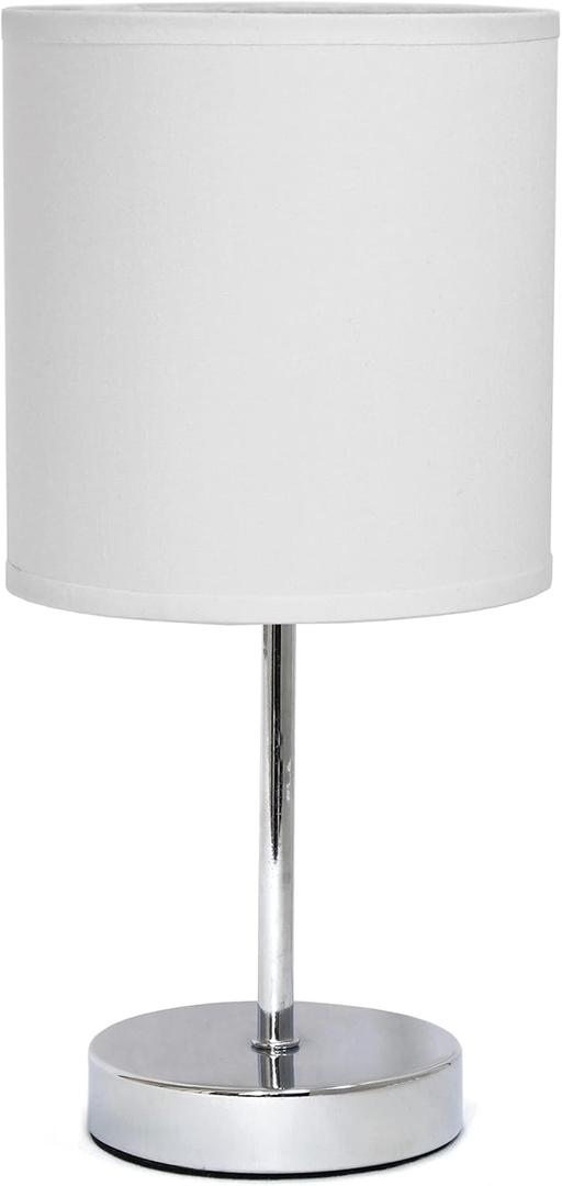 Simple Designs LT2007-WHT Chrome Mini Basic Table Lamp with Fabric Shade, White (No Bulb)