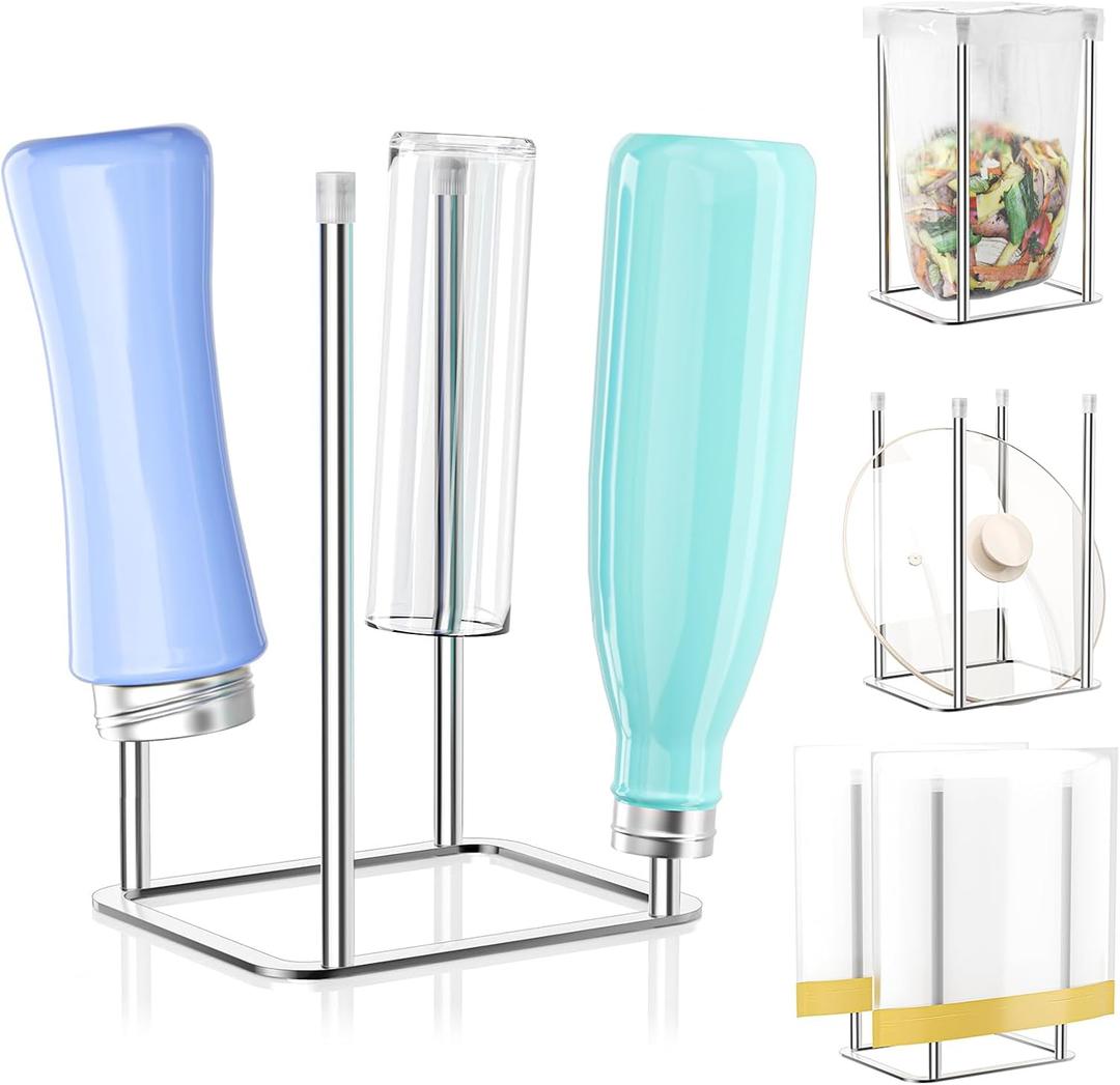 Water Bottle Drying Rack Reusable Bottle Rack Dryer Kitchen Stand Holder Metal Countertop Baby Bottle Drying Rack Water Cup Drying Rack for Plastic Bags, Bottles and Cups (Sliver, Small)